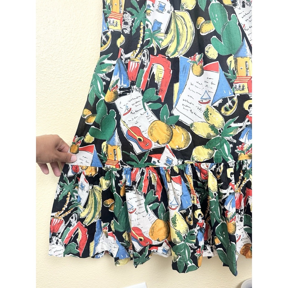 J.Crew Postcard Fruit Print Midi Dress 100% Cotton Sz 4 Tropical Lemon Guitar - Picture 3 of 9